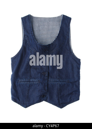 lässige Weste blau Jean isoliert auf weiss Stockfoto