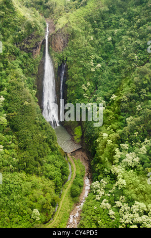 USA, Hawaii, Kauai, Jurassic Falls, Manawaiopuna Falls Wasserfall im Wald Stockfoto