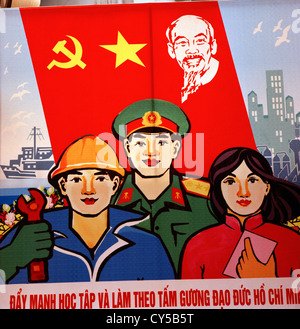 Politische Propaganda in Hanoi in Vietnam in Fernost Südostasien. Politik Kommunismus Sozialismus Kommunistische sozialistischen Ho Chi Minh Geschichte Reisen Stockfoto