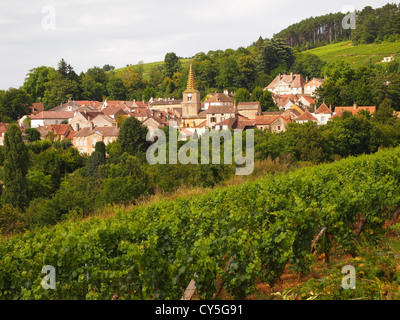 Pernand-Vergelesses Dorf und Weinberge ( Côte de Beaune), Cote d'Or, Bourgogne Franche Comte, Frankreich. Stockfoto