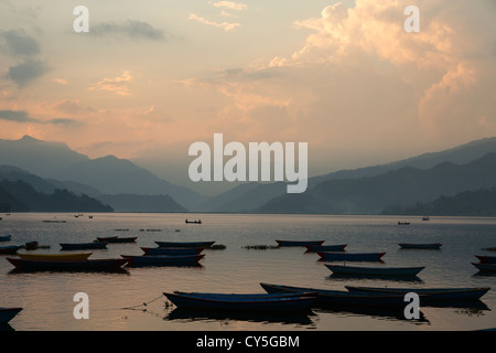 Sonnenuntergang über Phewa-See in Pokhara, Nepal Stockfoto