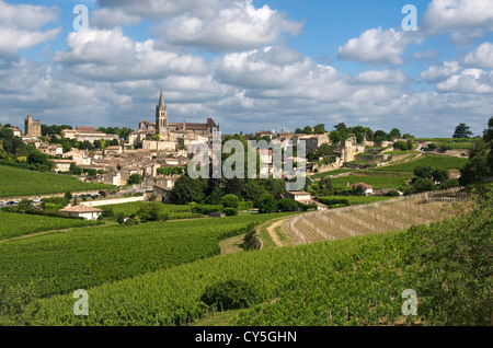 Dorf und Weinberg von Saint Emilion, Gironde, Frankreich, Europa Stockfoto