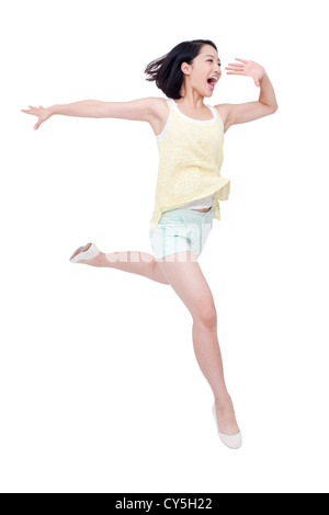 Glückliche junge Frau springen Stockfoto