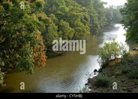 Fluss in Baralikkadu Eco-touristischen Ort im Athikkadavu Bereich der Western Ghats in der Nähe von Coimbatore, Tamil Nadu, Indien Stockfoto