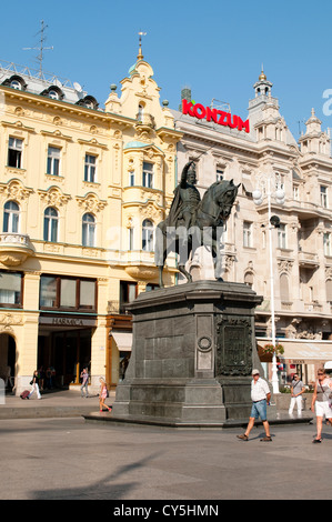 Ban Jelacic Platz mit der Statue, Zagreb, Kroatien Stockfoto