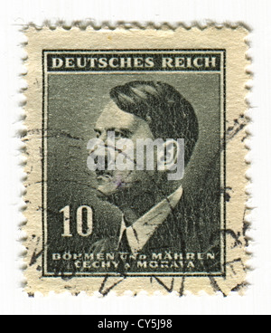 Deutschland - ca. 1943: Eine Briefmarke gedruckt in Deutschland zeigt Bild von Adolf Hitler war ein Österreicher geboren, deutscher Politiker. Stockfoto