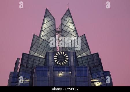 Detail der Frost Bank Tower bei Sonnenuntergang, Austin, Texas Stockfoto