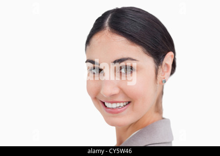 Nahaufnahme eines lächelnden jungen Geschäftsfrau Stockfoto