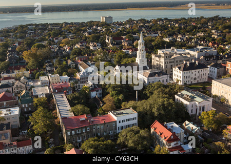 Luftbild der Altstadt von Charleston, South Carolina. Stockfoto