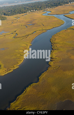 Luftbild vom Sumpf entlang den Ashley River Charleston, South Carolina. Stockfoto