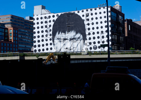 Artwork des französischen Künstlers Thoma Vuille aka Monsieur oder M. Chat auf der High Line Stadtpark, Manhattan, New York. Stockfoto