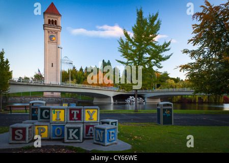 Die Spokane Uhrturm im Riverfront Park in Spokane, Washington Stockfoto