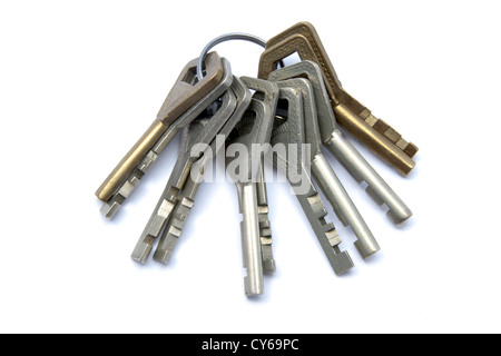 Eine Reihe von alten Schlüssel isoliert auf weißem Hintergrund Stockfoto