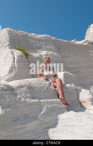 Thassos, Griechenland. Griechische Insel. September. Eines der antiken Marmor-Steinbrüche auf der Halbinsel Aliki oder Aliki. Stockfoto