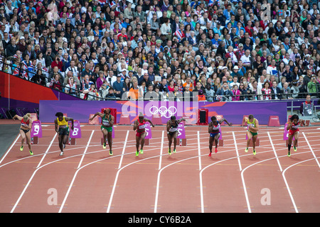 Damen 100m Halbfinale bei den Olympischen Sommerspielen 2012 in London Stockfoto