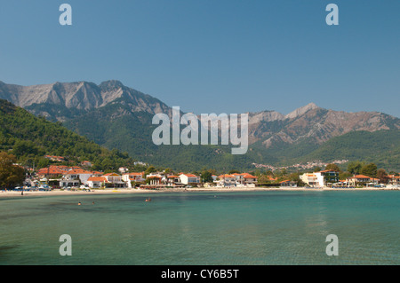 Thassos, Griechenland. Griechische Insel. September. Golden Coast. Chrissi Akti/Skala Potamias. Der Strand. Stockfoto