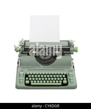 Alte grüne Schreibmaschine mit Beschneidungspfad isoliert. Stockfoto