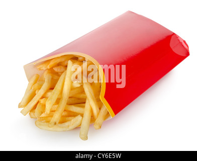 Pommes Frites auf einem weißen Hintergrund isoliert Stockfoto