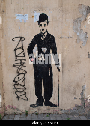 Streetart-Graffiti von Charlie Chaplin Stockfoto