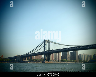 Manhatten von der Brooklyn Bridge Stockfoto