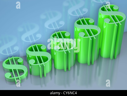 Ansteigendes leuchtband von Dollar Symbole gemacht - 3D-Render-Konzept Bild Stockfoto