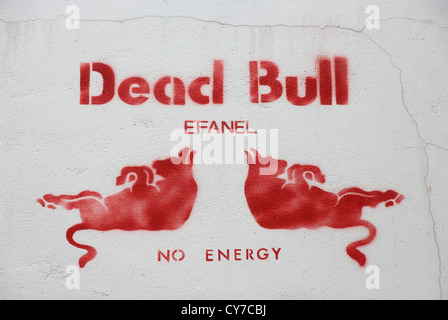 Comic-Graffiti tot Bull Red Bull Logo symbol Stockfoto