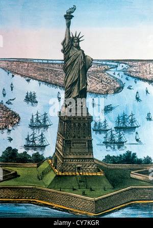Statue of Liberty, New York, USA, Currier & Ives, Lithographie, ca. 1885 Stockfoto