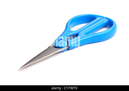 Blaue Schere isoliert auf weiss Stockfoto