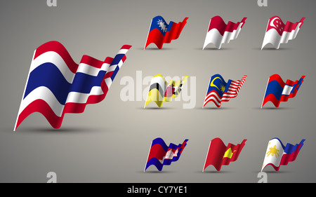 Mitglieder der ASEAN, ASEAN Streaming-Fahnen Stockfoto