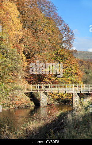 Holzbrücke über Stream am Ende von Grasmere See, englischen Lake District, Großbritannien Stockfoto