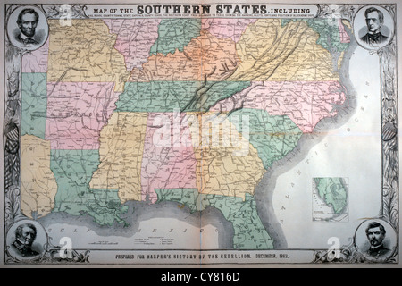 Süden der Vereinigten Staaten Karte, Harper's Geschichte der Rebellion, Lithographie Stockfoto