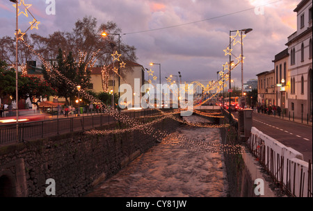 Weihnachtsbeleuchtung in Funchal, Madeira Stockfoto