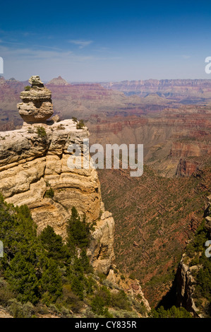 Malerische Aussicht von geschichteten Felsen entlang des South Rim, Grand Canyon Nationalpark in Arizona Stockfoto