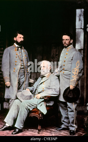 Generäle Curtis Lee, Robert E. Lee und Oberstleutnant Walter Taylor, handkolorierten Foto, 1865 Stockfoto