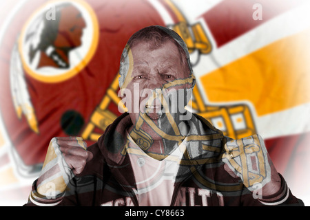Washington Redskins NFL fanatischen begeisterte Treue wütend amerikanischen Fußball-Fan. Stockfoto