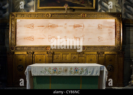 Italien, Piemont, Turin, Kirche der Bruderschaft des Heiligen Grabtuchs, Chiesa della Confraternita del Santo Sudario, das Grabtuch Stockfoto