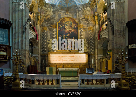 Italien, Piemont, Turin, Kirche der Bruderschaft des Heiligen Grabtuchs, Chiesa della Confraternita del Santo Sudario, das Grabtuch Stockfoto