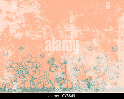 Grunge Peachy floraler Hintergrund. EPS10 Vektor-Illustration. Grunge-Effekt kann leicht gereinigt werden. Stockfoto