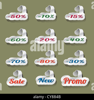 Satz von Papierschnitt und hängende Rabatt Tastensatz Stockfoto