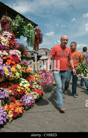 Blume-Stall am lokalen Markt in Wadowice, kleine Stadt in Südpolen. Stockfoto