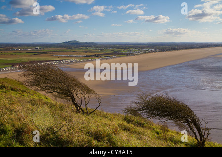 Brent Knoll und Brean Strand von Brean Down in Somerset Stockfoto