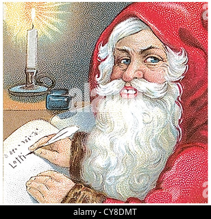 Santa Claus Weihnachtswünsche aufgelistet Stockfoto