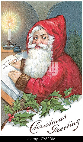 Santa Claus Weihnachtswünsche aufgelistet Stockfoto