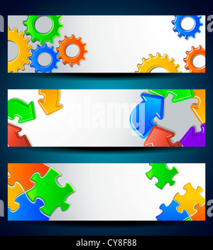 Satz von horizontalen Banner Gear, Puzzle, Pfeile für Business Konzept Stockfoto