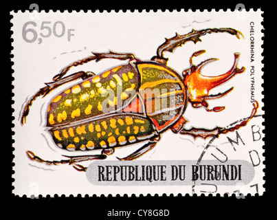 Briefmarke aus Burundi Darstellung Chelorrhina Käfer (Chelorrhina Polyphemus) Stockfoto