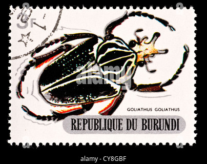 Briefmarke aus Burundi Darstellung einen Goliath Käfer (Goliathus Goliathus) Stockfoto