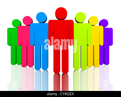 Bunte Mann zahlen, Führung und Teamarbeit Konzept darstellen. Stockfoto