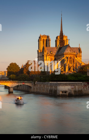 Sonnenaufgang über der Kathedrale Notre Dame an den Ufern des Flusses Seine, Paris Frankreich Stockfoto