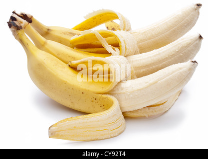 Bananen, die isoliert auf weißem Hintergrund Stockfoto