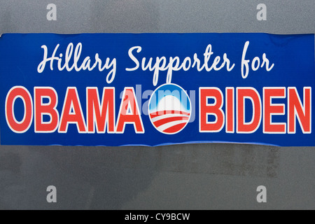 2008 "Hillary Supporter für Obama-Biden" Vereinigte Staaten von Amerika Presidential politische Kampagne Autoaufkleber. Stockfoto